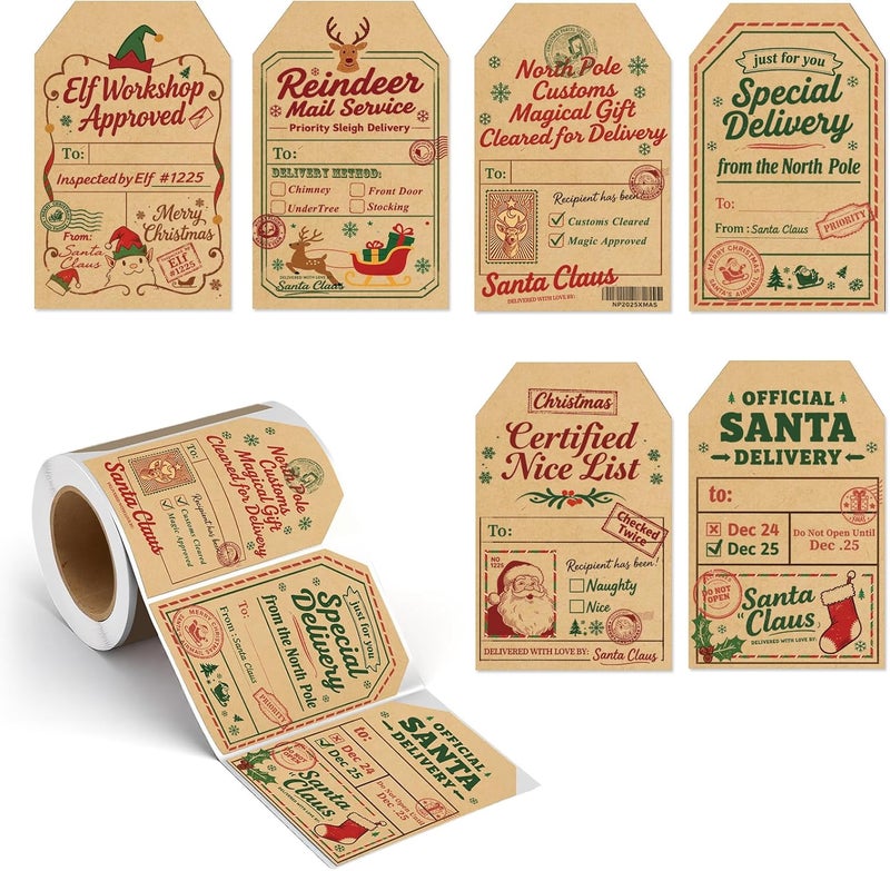 Trazzo Christmas Santa Gift Tags Self-Adhesive Stickers – Holiday Santa to from Gift Tag Stickers, Christmas Name Tags, Christmas Decorations for Gifts, Festival Label Wrapping, 200 PCS, 2 x 3 Inch - Image 1